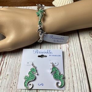 PERIWINKLE BY BARLOW SET‎ SEA HORSE EARRINGS BRACELET BEACH VACATION SUMMER